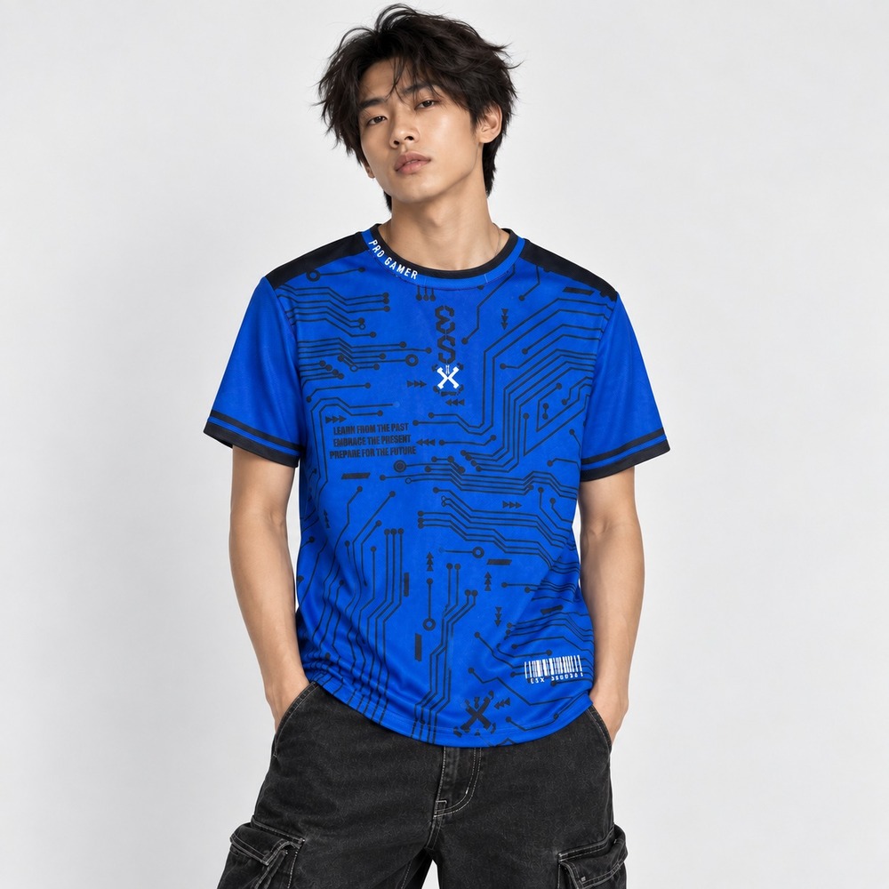 PRO GAMER Circuit Board Graphic Short Sleeve Men's T Shirt Gaming Tee Blue Small